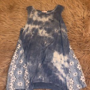 blue & white tie dye tank top